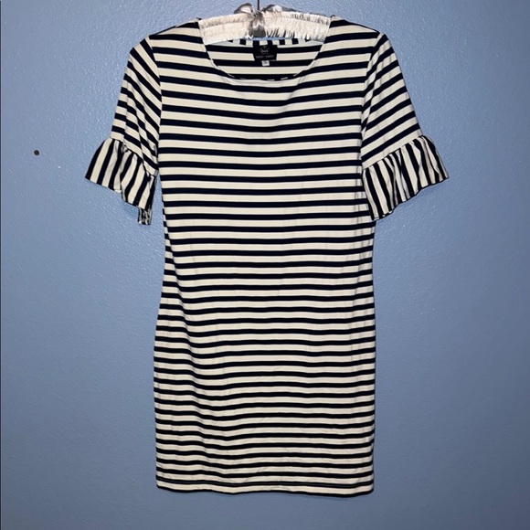Sailor Sailor Blue and White Flutter Sleeve Nautical Stripe Mini Dress Small. B7 - Picture 1 of 5